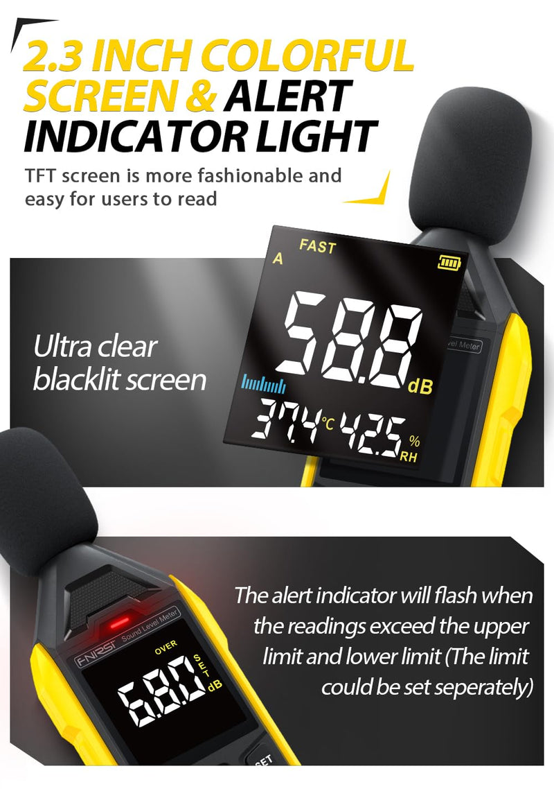 [Rechargeable 3IN1 Decibel Meter] WESTOBIG Sound Level Meter, Digital dB Meter Noise Meter 30dB to 130dB Portable SPL Meter MAX Data Hold with Color Display Backlight