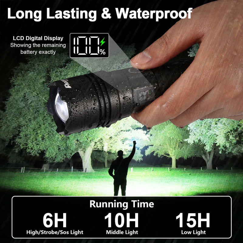 Rechargeable Flashlights 1000000 High Lumens Long Range 3280 FT, Super Bright USB C LED Flashlight Long Lasting 15 Hours, Powerful Multifunctional Strong Flash Lights, for Emergency Security Camping 31.0 Watt Hours