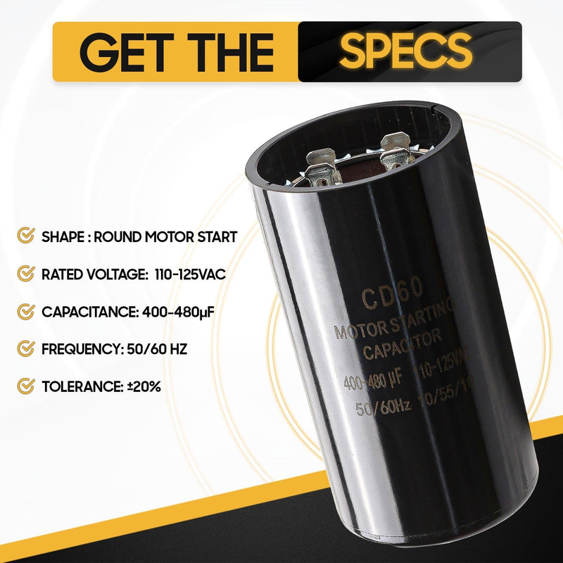 Seentech 400-480 uf/MFD 110-125 VAC ±20% Round Motor Start Capacitor 50/60 Hz AC Electric Universal Fit for AC Motor Run or Fan Start and Cool or Heat Pump Air Conditioner