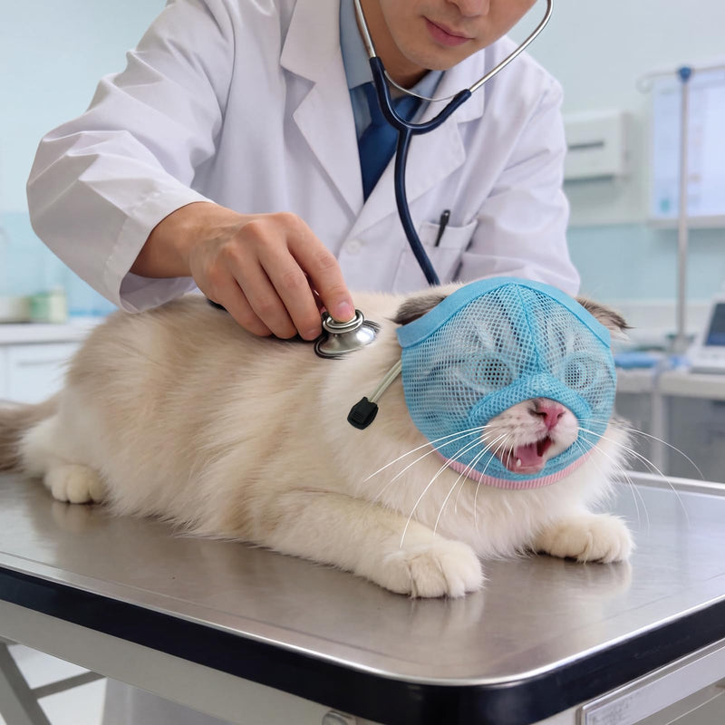 2 Pieces Visible & Breathable Cat Muzzle for Grooming, Anti-Bite Pet Mask with Adjustable Neck Size and Ear-Friendly Design