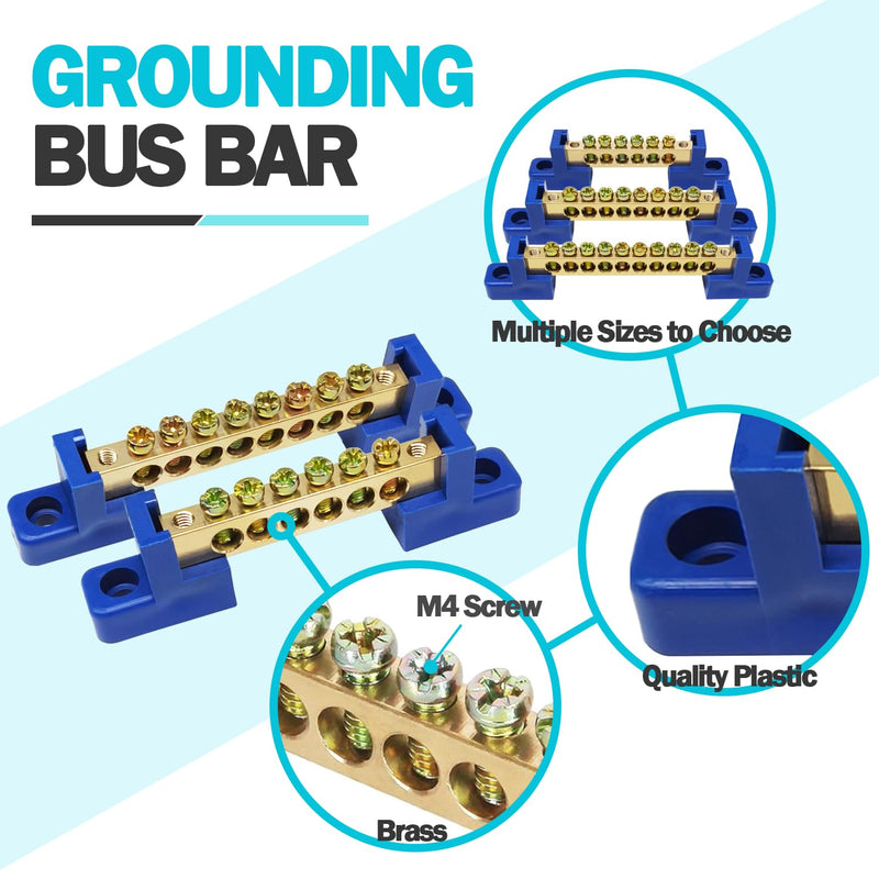 6PCS Grounding Bus Bar Kit 6/8/10 Positions Electrical Ground Bus Bars Brass Wire Screw Terminal Block OLA002-KIT 6/8/10 Positions 6PCS Kit