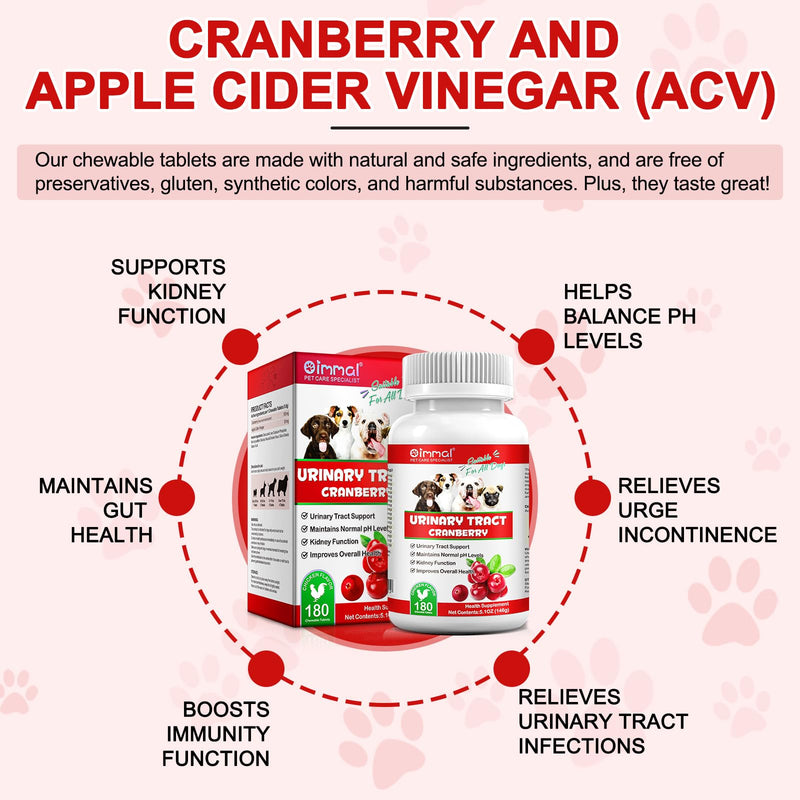 Cranberry for Dogs, 180P Cranberry Urinary Tablets for Dogs - Supports Bladder Infection, Urinary Tract, Bladder Stone & Dog UTI, Pet Supplement Treats for Dogs, Chicken Flavor - 180P Chewable Tablets 5.1OZ - PawsPlanet Australia