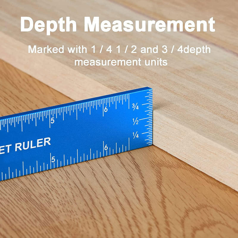 Aluminum Woodworking Rulers with Slide Stop (3 Pcs) Precision Pocket Ruler Metal T Track Ruler, Square Ruler Inch and Metric Marking Measuring Scribing Ruler TT081