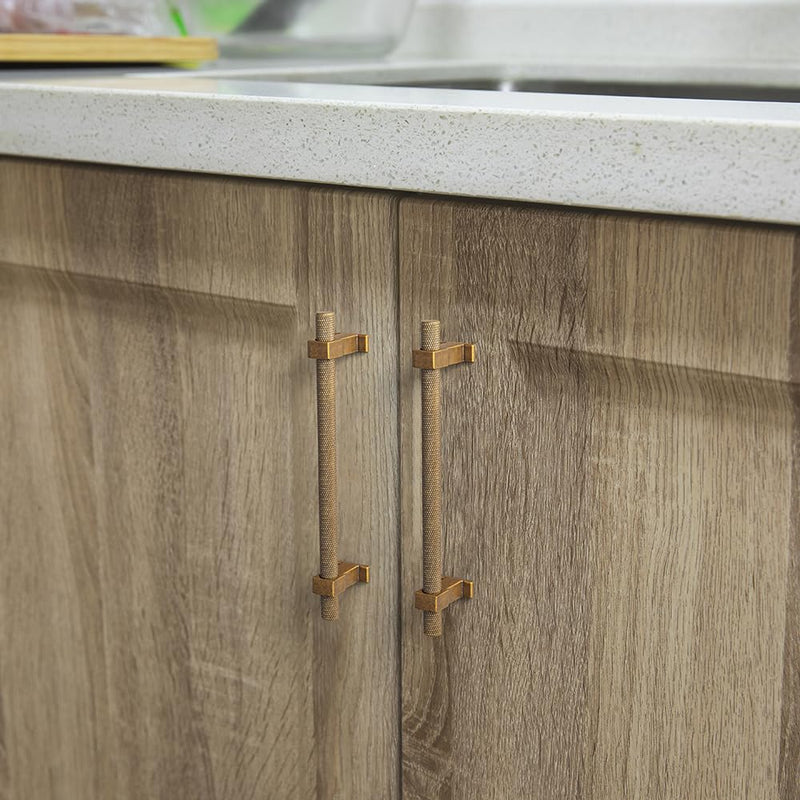 Goo-Ki 6 Pack 5" Antique Brass Knurled Cabinet Handles – Solid Bar Pulls with Industrial Textured Grip, Ideal for Kitchen Cabinets, Dressers, Vintage Hardware 5" Center to Center