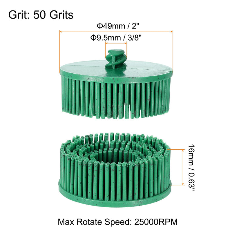 HARFINGTON 2pcs Bristle Disc 2" 50 Grit R-Type Abrasive Brush Coarse Bristle Disc Deburring Electric Disc Brush Attachment Abrasive Coating Removal Disc for Metal, Green