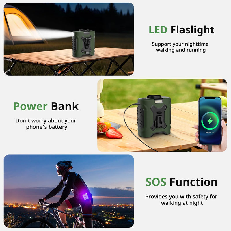 Portable Waist Fan 10000mAh Portable Waist Fan 18000RPM Neck Fan With Max 12H Working Time 5 Speeds adjustment with LED flashlight and Charging display Cooling for Outdoor Jobsite and etc(Green) Green