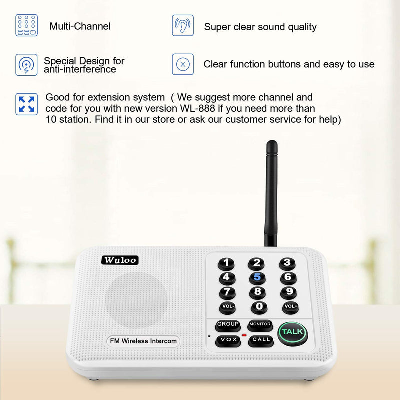 Expandable for Wuloo Intercoms Wireless for Home 5280ft Range 10 Channel 3 Code (Only 1 Unit for Expandable The Original intercom System, CAN NOT Work Without Other Units) 1 unit White