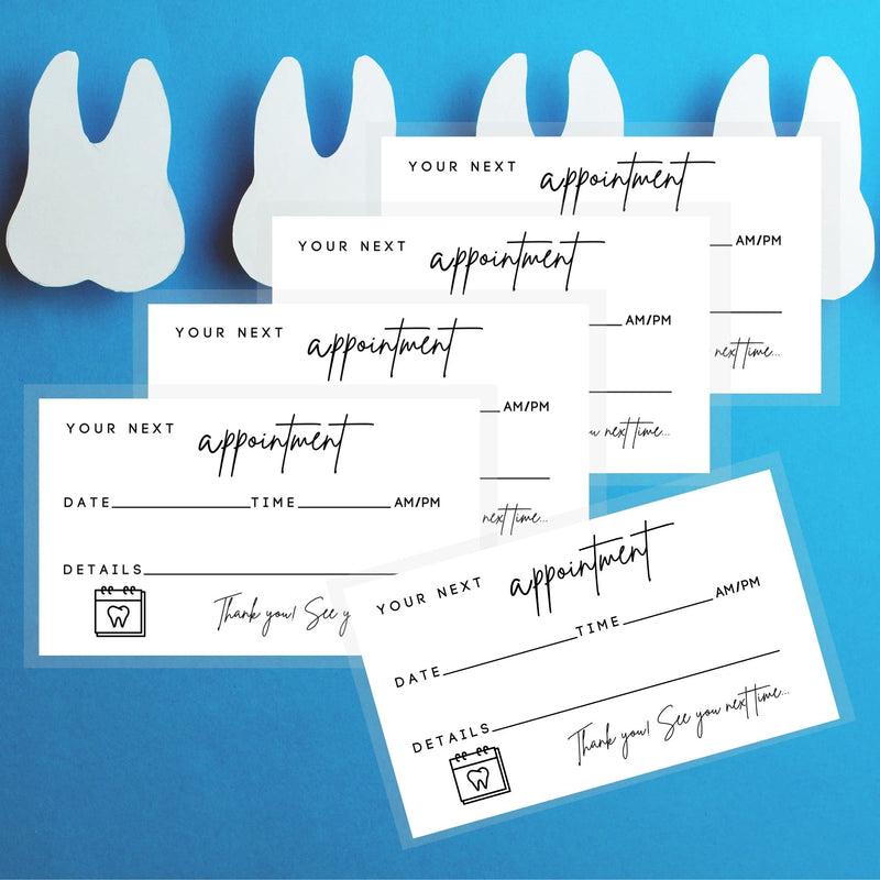Dental Appointment Reminder Cards | 50 Pack | Teeth Whitening, Dental Office, Client Reminder, Patients, Pediatric Dentist, Orthodontics, Bulk 2x3.5” Minimalist
