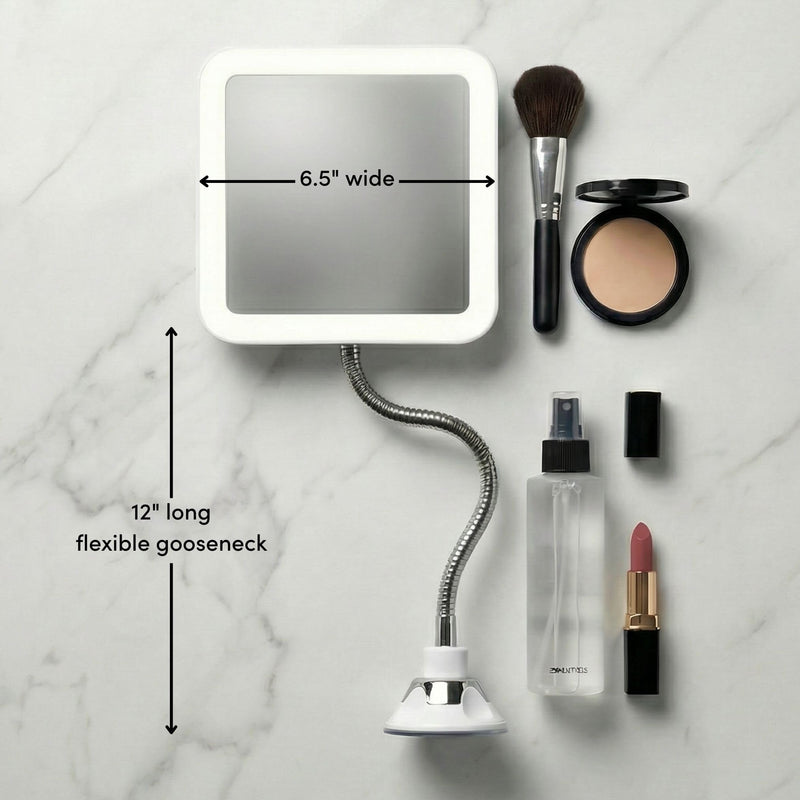 Fancii Flexible Magnifying Mirror 10X with LED Light and Gooseneck, Lighted Travel Makeup Mirror, Lock Suction, Natural Daylight LED, Cordless and Portable (Mira Plus)