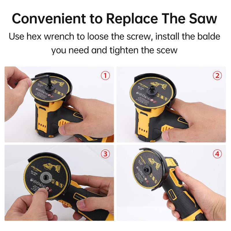 Mini Angle Grinder Kit,19500RMP Cordless Angle Grinding Tool with 2x2000mAh Batteries and 6PCS Discs,Brushless Power Grinder for Brick Wood Steel Stone