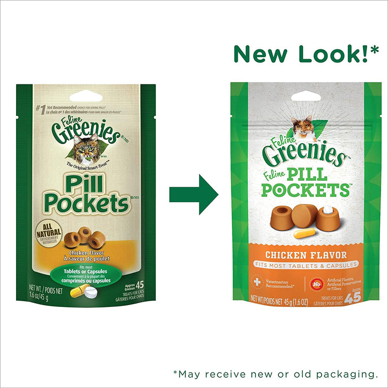 ( 3 Pack) Feline GREENIES Pill Pockets for Cats Natural Soft Cat Treats, Chicken 1.6 oz. (45 Treats Each) with 10ct Pet Wipes - PawsPlanet Australia