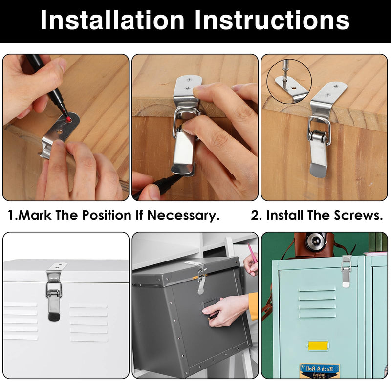 4 Pack 90 Degree Tool Box Hood Locks Latches, Stainless Steel Spring Loaded Toggle Latch Tool Box Hasps Catch Clamp Clip Lock with 16 Screws for Cabinet Door Barn