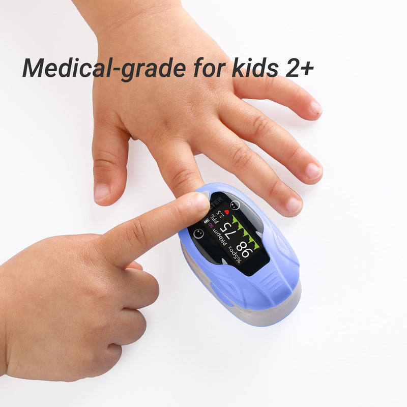 Pediatric Fingertip Pulse Oximeter for Kids, Blood Oxygen Saturation & Pulse Rate Monitor, Fast Reading SpO2 PR Display with Memory Function, Adjustable Brightness, Batteries Included