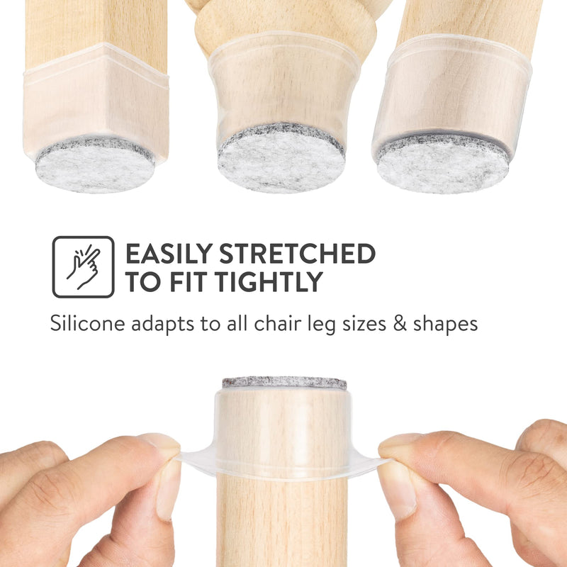 Aneaseit Chair Leg Floor Protectors - 16 pcs Clear - Felt Bottom Silicone Pads for Hardwood Floors & Furniture Feet - Rubber Caps for Chairs - Medium Clear-16p