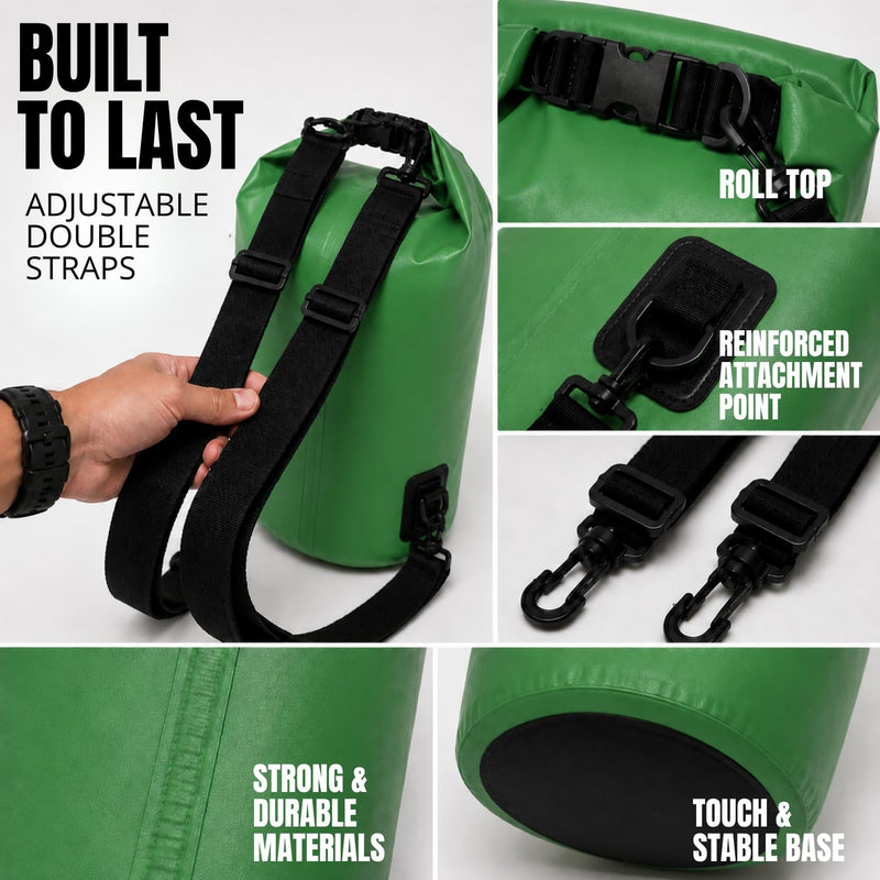 Waterproof Dry Bag with Phone Pouch, 20L Floating Roll Top Dry Sack Backpack for Kayaking, Boating, Paddle Boarding, Beach, Camping & Fishing | Lightweight Marine Gear for Men & Women Forest Green