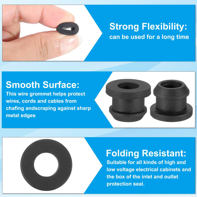PATIKIL 10mm / 3/8 Inch Drill Hole,1/4 Inch ID Rubber Grommets, 15Pcs Top Hat Grommet for Wiring Eyelet Ring Gasket Automotive Firewall Cable Hole Plugs Wires Protection, Black 15