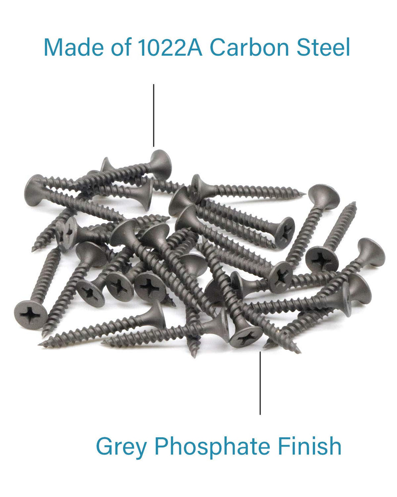 200pcs #6 x 1-1/8" (3.5 x 30mm) Flat Bugle Head Phillips Drywall Screws - Gray Phosphate Coated Self-Tapping Screws for Sheet Metal, Drywall, and Wood - Sharp Point, Fine Thread by IMScrews #6 x 1-1/8" 200