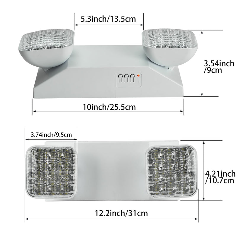 Plug in Emergency Lights for Business Home Power Failure 4Hours 300lm LED Commercial Emergency Light Fixtures with Battery Backup Rechargeable Adjustable Two Heads AC85-277V Square White