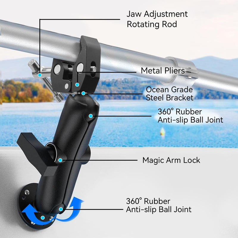 Trolling Motor Anti-Vibration Stabilizer Bracket, 360° Adjustable, Fits 2" Bars, Secure Lock Support for Minn kota Terrova/Ulterra/PowerDrive, Tough-Claw Trolling Motor Shaft Securely
