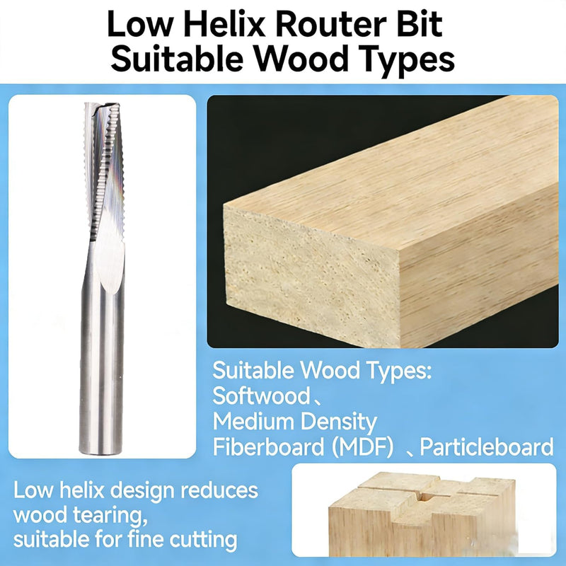 Ruhi ULH310 3 Flutes Low Helix Roughing Spiral Router Bit Up Cut CNC end Mill for Wood Carving Engraving 3/8" x 1-1/4"x 3" Shank 3/8" 1pc 3/8D*1-1/4CL*3OL upcut