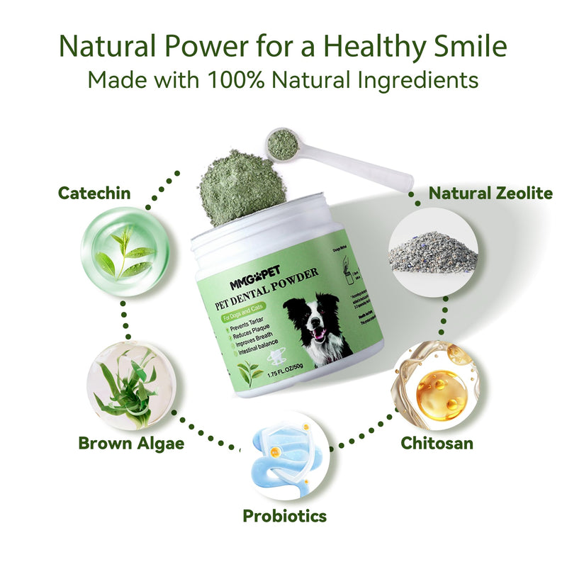 Dog Dental Powder for Plaque and Tartar Support - No Brushing Teeth Cleaning Powder with Probiotics & Natural Kelp | Fresh Breath Dog Oral Care for All Breeds | 1.76oz (50g) 1.76 oz