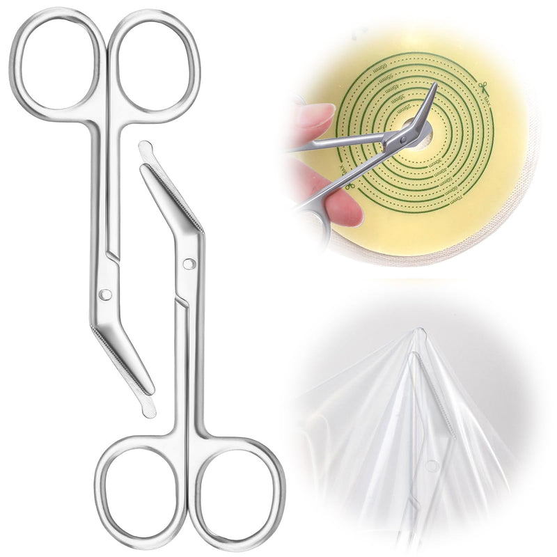 2 Pcs Ostomy Scissors Bandage Nursing Supplies Premium Stainless Steel Grade Surgical Curved Scissors for Ostomy Care Colostomy Urothrostomy Home Doctors Care (Silver) 2
