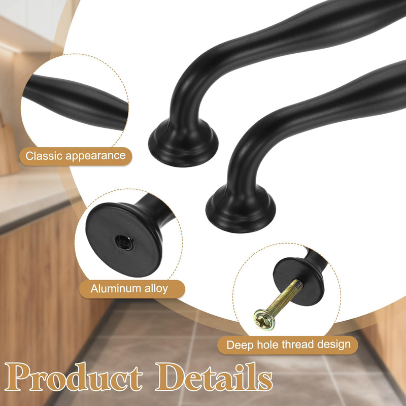 uxcell 10Pcs Drawer Pulls, 5.7"(145mm) Length Aluminum Alloy Kitchen Handles, Furniture Hardware Handles with Screw for Kitchen Cupboard, Desk Drawers, and Wardrobe, Black 5.7"(145mm)