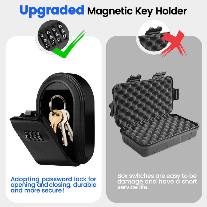 Magntic Key Lock Box with 4 Digit Combination Lock Hider Under Car, Magnetic Key Holder with Strong Magnet for Indoors, Outdoor Travel, Hidden Under Car Magnetic Key Case(1 PCS) Black 1 PCS