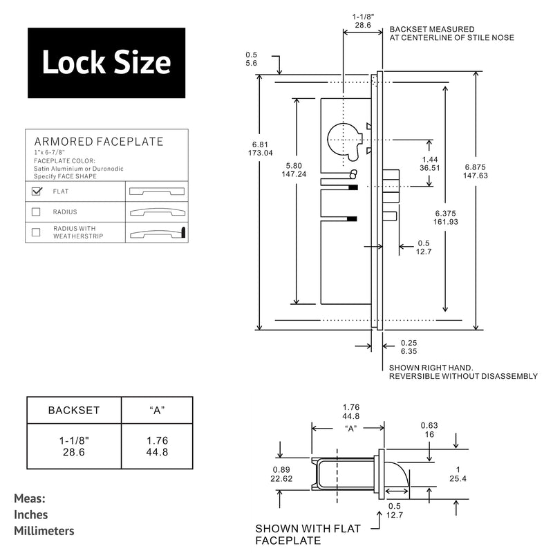 elox Storefront Narrow Stile Aluminum Door Mortise Deadlatch Lock Double Keyed Zinc Cylinder & 4 Keys, Handing Reversible, 1-1/8" Backset, in Bronze Duronodic Finish