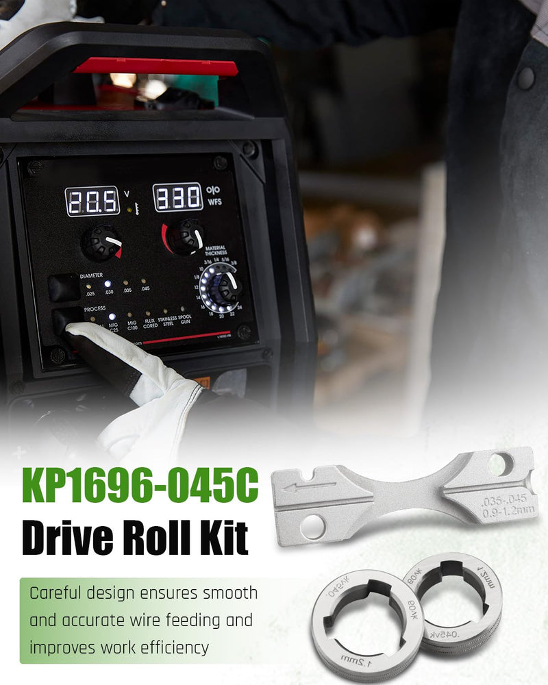 Drive Roll Kit Replacement Fit for Lincoln Power MIG 216 255XT 350MP LF-72 LN-15 LN-25 PRO Dual Power, Replace KP1696-045C, 0.045 Inch Flux Cored, 0.045VK-Groove 0.045 VK-Groove