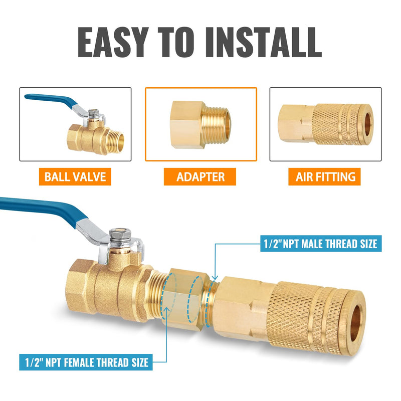 SUNGATOR Brass Pipe Fitting, 1/2" NPT Male Pipe x 1/2" NPT Female Pipe Brass Fitting Adapter, 1/2 Inch Male to 1/2 Inch Female Pipe Fitting Adapter, 1/2'' NPT Brass Pipe Extension Fittings, Pack of 4 1/2" Male x 1/2" Female