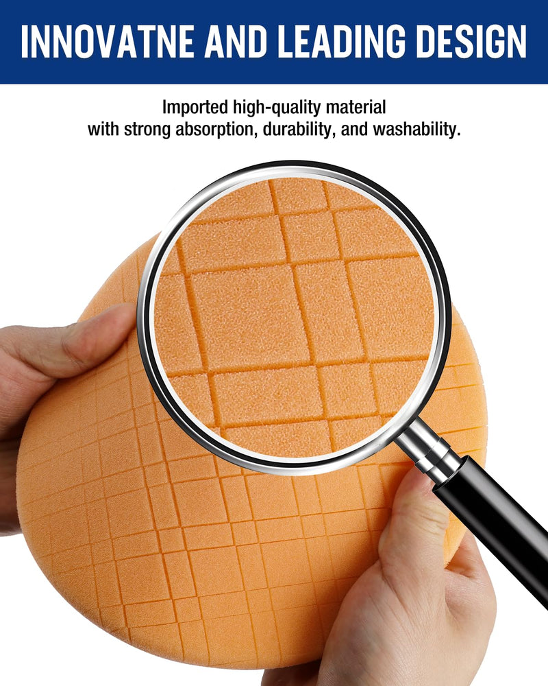 WORKPRO 7.5 Inch Buffing Sponge Pads, 5Pcs 7.5 Inch Face for 7 Inch Backing Plate, Cutting Polishing Pad Kit for Car Buffer Polisher Compounding, Polishing and Waxing 7.5×7.5×1.2inch