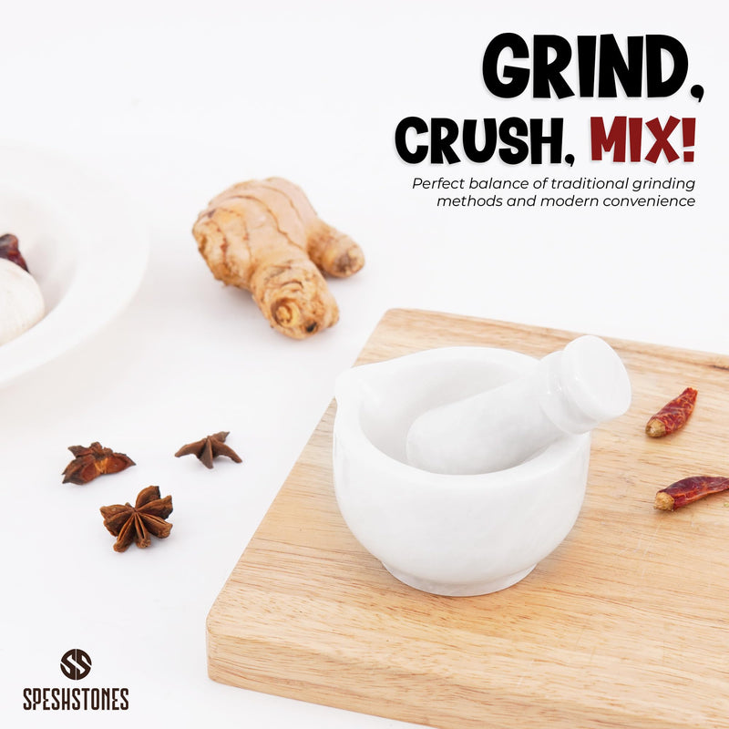 Marble Mortar and Pestle Set Handmade 3 Inch White Stone Pill Crusher Fine Powder - Spice Grinder Manual for Kitchen Decor, Herb Grinding Bowl & Small Garlic Crusher