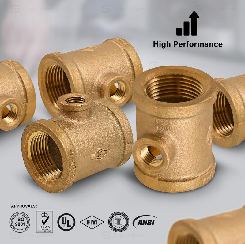Supply Giant CSSU2006 2 in. x 1-1/2 in Reducing Tee Two Size with Female Threaded Connections Ends, Brass Construction, Higher Corrosion Resistance Economical & Easy to Install, 10