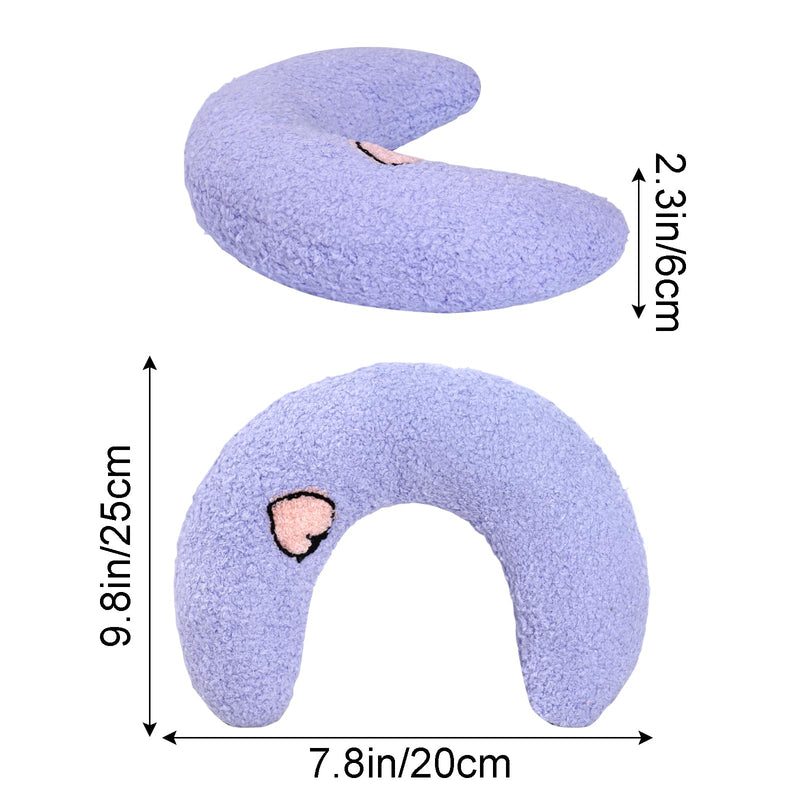 Lystaii Cat Calming Pillow for Indoor Pet Small Dog Calming Pillow Soft Fluffy Cat Bed Dog Neck Toy Half Donut Anxiety Relief Toy with Cute Embroidery Pattern (Purple, Peaches) Purple