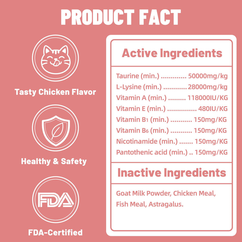 Just Try 3.38 fl oz Taurine & L-Lysine Supplement for Cats - Vitamins & Taurine for Immune Support & Allergy Relief - Lysine for Sneezing, Runny Nose and Watery Eyes - 100ML Chicken Flavor