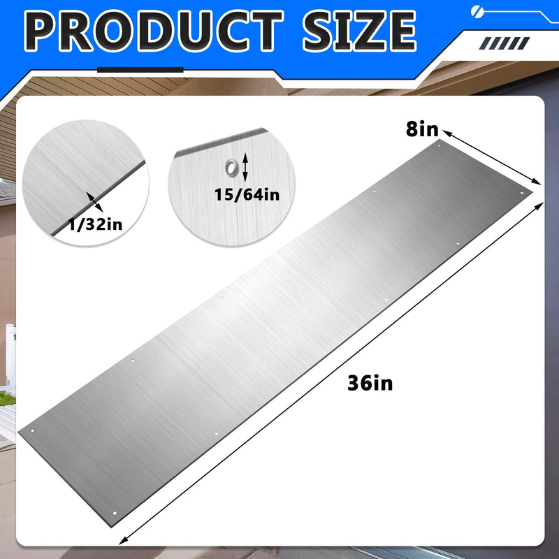 Dunzy 8 x 36 Inches Metal Kick Plate for Bottom of Door Aluminum Kick Plates with Screws for Wood Metal Door Interior/Exterior Anti Scratch Protection(Silver,1 Piece) Silver 1