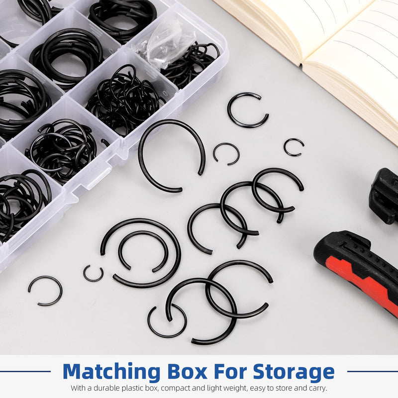 Glarks 322pcs GB895.1 65Mn Metric 14 Sizes 7MM to 30MM Round Wire C-Clips Internal Snap Rings Assortment Kit Round Wire Snap Rings Retaining Rings Classic Circlip for Hole