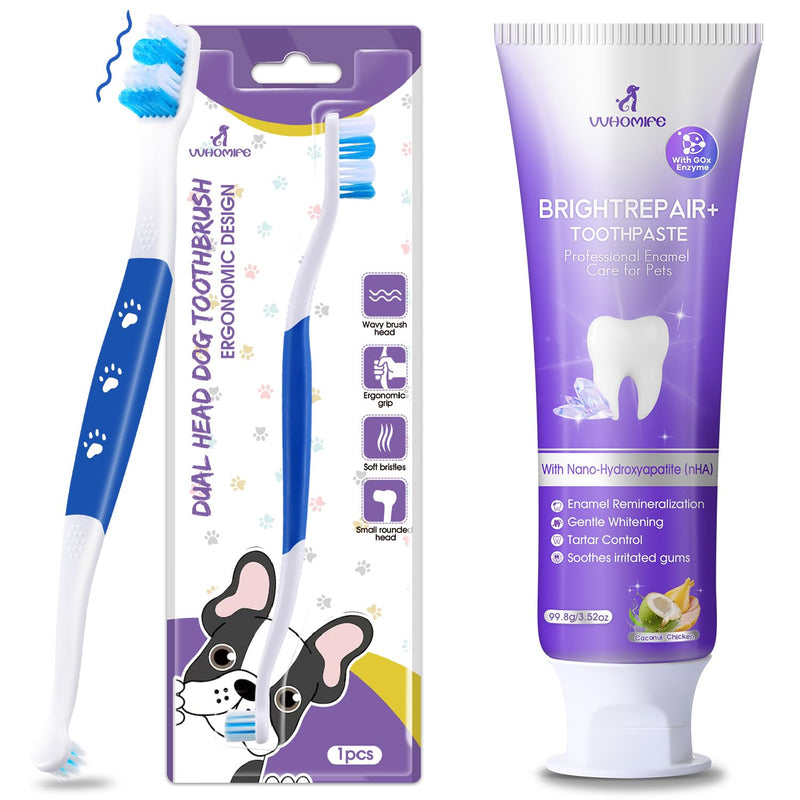 6% nHA Pet Dual-Enzymatic Toothpaste + Dog Toothbrush – Newly Upgraded Dual-Head Design