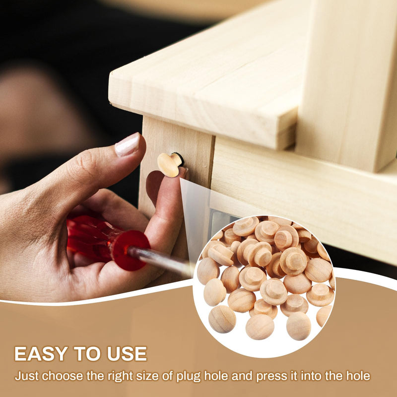 200 Pieces Wood Plugs Screw Hole Plugs Button Screw Plug Wooden Button Plugs Hole Plugs Mushroom Wood Caps Wood Screw Covers Wooden Screw Plugs Hardwood Hole Plugs for Locking Hole(3/8 Inch) 3/8 Inch 200