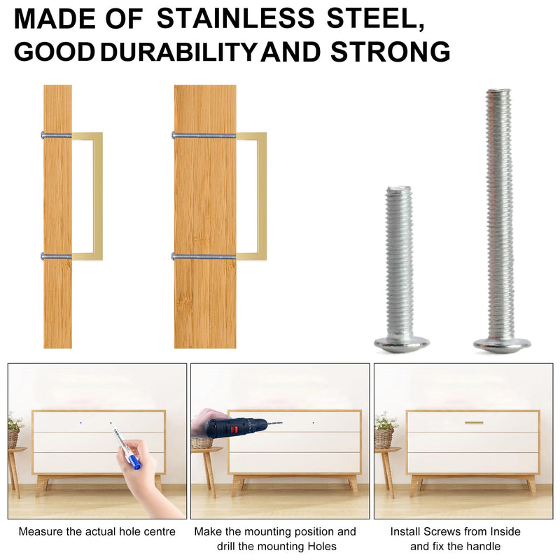 Cabinet Pulls Gold Cabinet Handles Square Drawer Pulls, 2 Pack 5 Inch Stainless Steel Kitchen Door Cupboard Cabinet Handles, Drawer Hardware Handles, 128mm Hole Centers 5 inch Hole Centers(128mm)