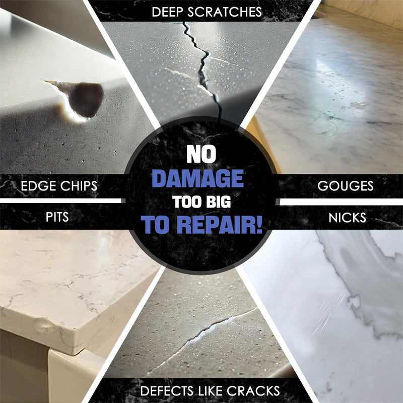 Premium Quartz Countertop Repair Kit, 2pcs White Granite And Marble Chip Repair Kit, Quickly Repair Kitchen Countertops, Scratches, Cracks countertop chip repair kit