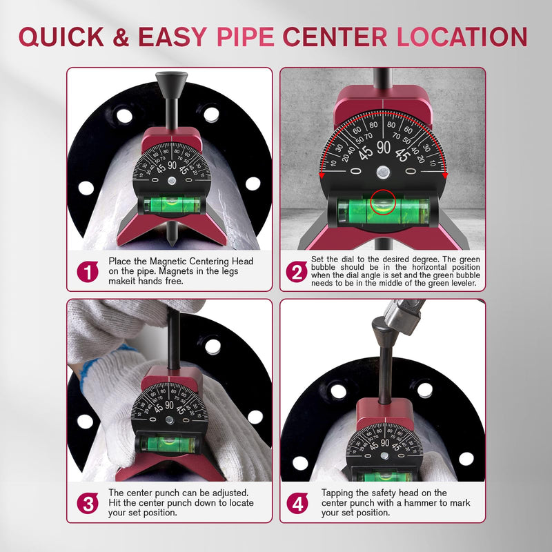 Pipe Center Finder, Pipefitter Tools w/Magnetic Centering Head, Pipe Fitting Tools Center Finder to Measure Pipe Diameter from 1-1/2" to 6" Diameter, 2.75" Y-Shape w/Adjustable Dial Bubble Protractor