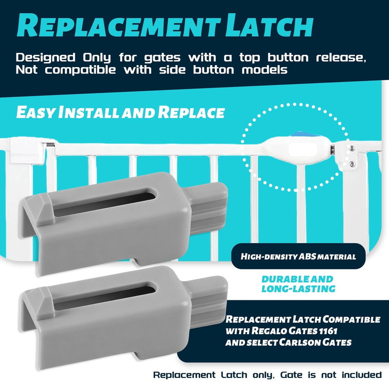 Gate Latch Replacement 5-Pack for Top Button Only, Thickened ABS One-Piece Design, Easy Install and Replace, Universal Parts Compatible with Regalo 1161 & Select Carlson Gates Etc, Gray 5 Pack
