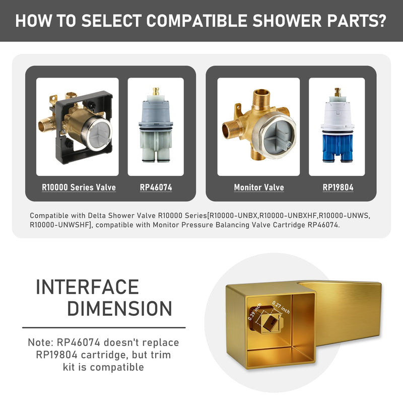 Replacement for Delta 13/14 Series Shower Faucet Set,Shower Handle Set Compatible with RP46074,Fits R10000 Series Valves(Cartridge and Valve Not Included),Brushed Gold Brushed Gold