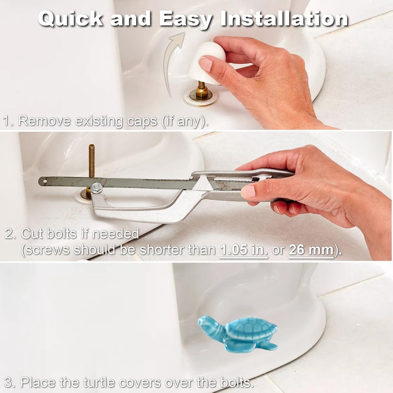 Cute Turtle Toilet Bolt Caps Ceramic Sea Turtle Toilet Bolt Covers Decorative, Set of 2 Toilet Screw Cover Caps, Toilet Caps for Bottom of Toilet, Toilet Bowl Caps for Bolts Bathroom Decor (F) F
