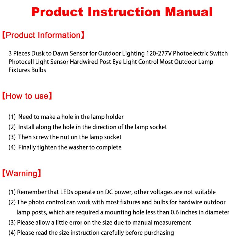 Flutesan 3 Pieces Dusk to Dawn Sensor for Outdoor Lighting 100-277v Photocell Sensor Photo Eye Sensor Photoelectric Switch Hardwired Post Eye Light Control Most Outdoor Lamp Fixtures Bulbs