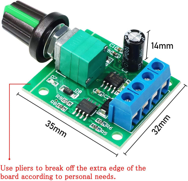 2pcs PWM Low Voltage Motor Speed Controller DC 1.8V 3V 5V 6V 12V 2A 1803BK 1803B Adjustable Driver Switch with Speed Control Knob 12V-5pin