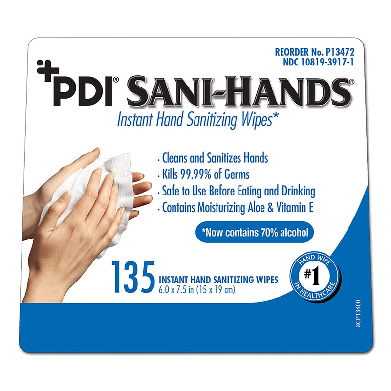 PDI Healthcare Sani-Hands Instant Hand Sanitizing Wipe, 6" Width, 7.5" Length (Pack of 135)
