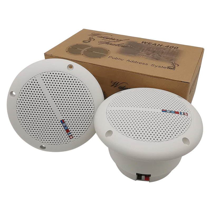 HiQltyla 5.25 Inch Waterproof Marine Boat RV Hot Tub Outdoor Speaker, WEAH-400 25 Watt Dual Cone 2 Way Full Range White Color (Sold as a Pair)
